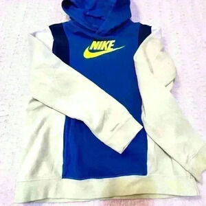 NIKE Hooded Boys Neon Green Blue Colors Block Pull Over Sweatshirt Sz XL